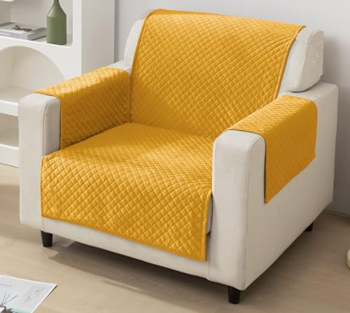 Image of Fashion Throw Quilt-Fully Covered 1 Seater Anti-Slip Quilted Sofa Covers for Living Room Sofa Slipcovers Furniture Cover Home Decor Yellow