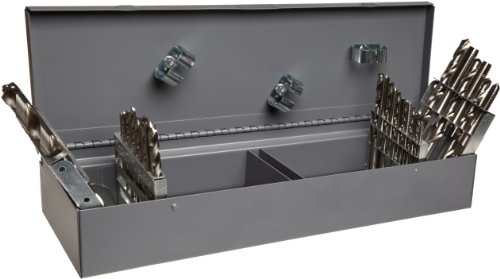 Chicago Latrobe HT36 High-Speed Steel Jobber Length Drill Bit and Hand Tap Set with Metal Case, Uncoated (Bright) Finish, UNC/UNF, 36-piece, Wire Size, Letter, Inch, #6-32 to 1/2-20 Tap Sizes