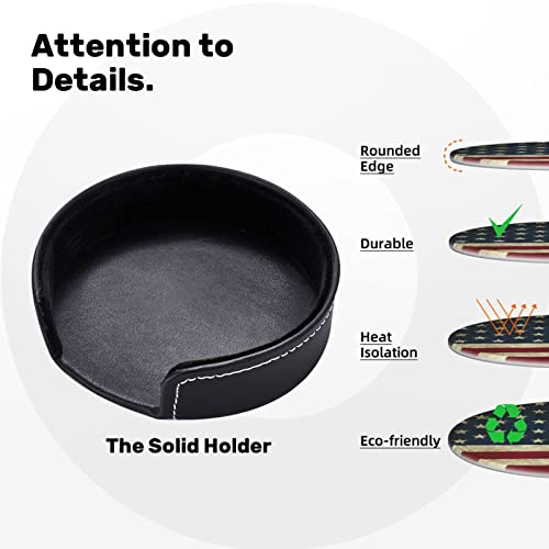 Asefcnxkjii Patriotic American Flag Leather Coasters For Drinks Set Of 6,Waterproof Coasters Table Protective Non-Slip Pads, Round Cup Mat For Home And Kitchen Bar 3.9 In #TOP5