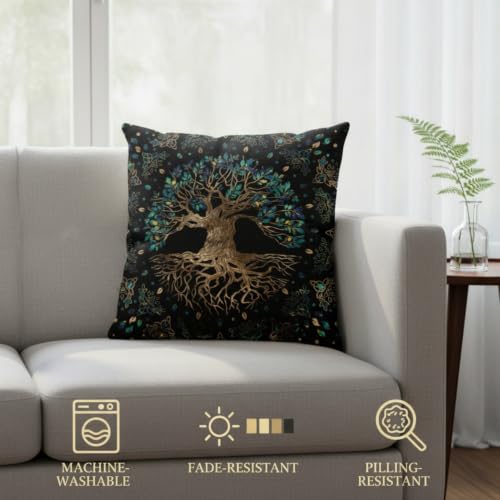 LOMYSOALI Tree of Life Throw Pillow Cover 18 x 18 Inch,Double-Sided Decorative Cushion Cover,Soft Polyester Pillow Case for Boho Living Room,Meditation Room,Bedroom and Spiritual Home Décor - Image 7