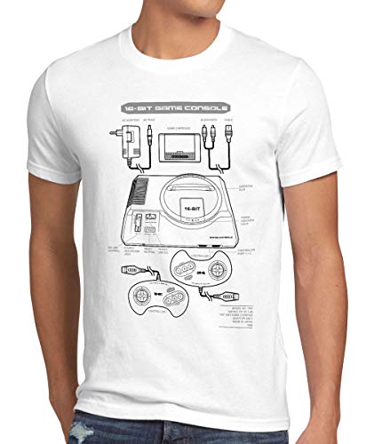 style3 Mega 16-Bit T-Shirt da Uomo Gamer Classic Retro Console Drive, Dimensione:, Colore:Bianco
