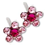 Ear Piercing Earrings Light Rose Fuchsia Daisy Flower Silver Stud Studex System 75 Hypoallergenic