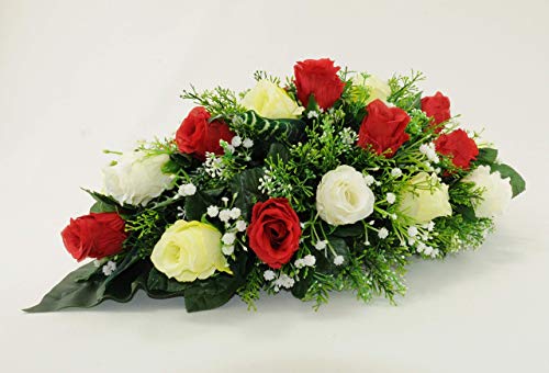 Artificial Flower Arrangement for Cemetary or Funeral - 60 cm - with Red and Ivory Roses - Image 5