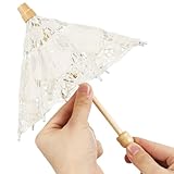 Mini Lace Parasol for 18'' Doll - Tiny White Vintage Parasol for Doll Bridal, Wedding Umbrella for Photo Props, Cute Umbrella Table Decoration for Wedding Guest