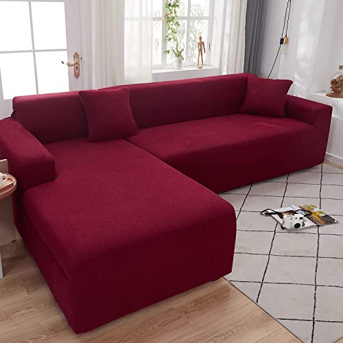 Housse de canapé extensible 3 places tissu rouge lavable protection - 4