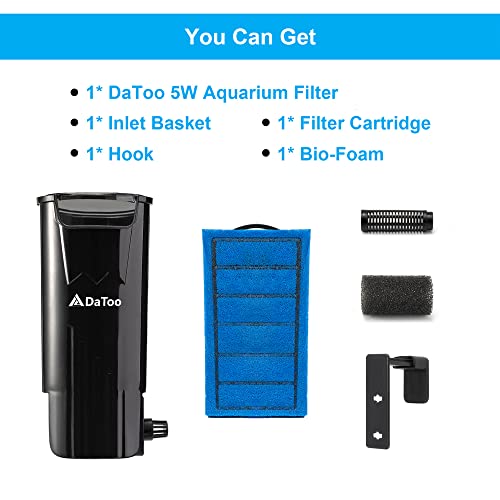 Image of DaToo Aquarium Power Filter in-Tank Ultra Silent Small Fish Tank Filter 5W for Aquarium 10 to 20 Gallon Tank, 1 Yr Warranty
