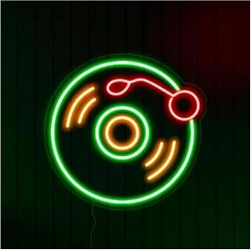 Enseigne au néon DJ et disque vinyle coloré pour studio