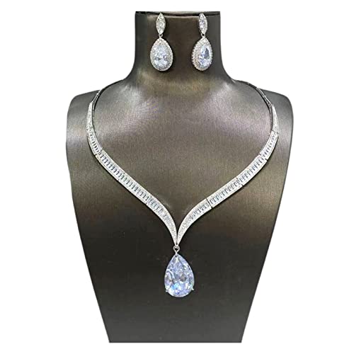 Collar de gota joyería mujer boda juego de circonitas colgante gala