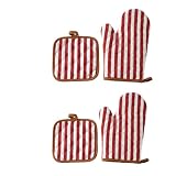Gyios Topflappen Hitzebeständiges, Isoliertes Küchenset, Inklusive Kochhandschuhen Und Zum Backen, Grillen, Braten, Für Den Hausgebrauch, 4er-Pack-roter Streifen – 4 Stück