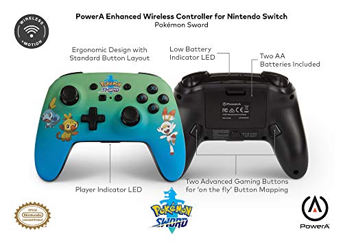 PowerA Enhanced Wireless Controller for Nintendo Switch - Pokémon Sword, Nintendo Switch Lite, Gamepad, game controller, Bluetooth controller, AA Battery - Thumbnail 6