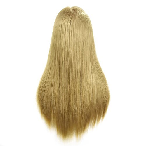 Cabezal de entrenamiento para peluquería, maniquí de entrenamiento con pelo sintético, cabeza de muñeca para practicar estilismos, con mordaza de mesa (69 cm)