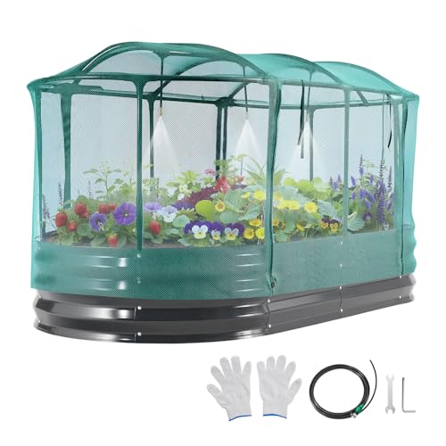 VEVOR 6x3x1FT Metal Raised Garden Bed Kit with Self Watering System and Mesh Cover, Oval Outdoor...