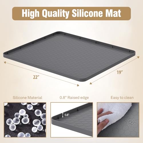 Image of Water Cooler Mat - (22 inch x 19 inch) Non-Slip Water Cooler Dispenser Mat with Raised Edges for Floor Protection, Under Water Cooler Dispenser Mat, Great for Bedrooms,Kitchens, Offices, Bars (Gray)