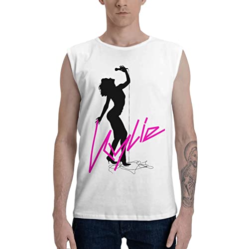 CASOWAT Kylie Singer Minogue Men T Shirt Summer Sleeveless Shirts Sport Cotton Tank Tops Workout Vest White Large