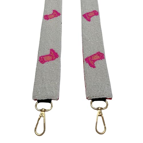 Beaded Purse Strap Pink Cowboy Boots for Handbags | Weekend Nashville Dallas Gold Hardware for Clear Bag Purse Cowgirl White and Gold 49” long Bride3