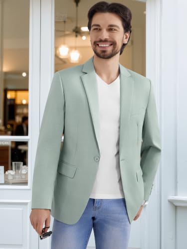Image of MAGE MALE Men's One Button Suit Jacket Elegant Solid Color Blazers Slim Fit Lightweight Sport Coats Blazer