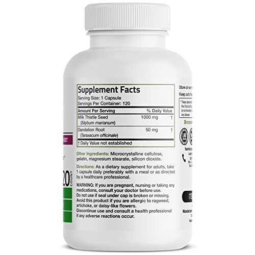 Milk Thistle 1000Mg Silymarin Marianum & Dandelion Root Liver Health Support 120 Capsules #TOP1