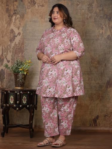Image of NISHIRE Women's Cotton Floral Co-ord Kurta Set, Plus Size Stylish Ethnic Wear Set