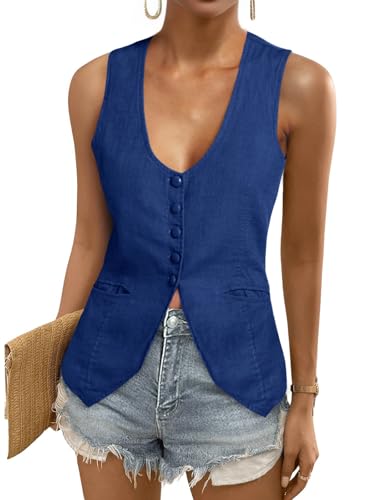 Tankaneo Sleeveless Linen Blazer Vest for Women