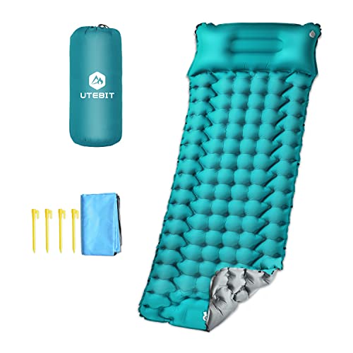UTEBIT エアーマット196*70*9CM アウトドアマット キャンプ マット厚手 200cmX145cmビーチマット付き アウトドアマット テントマット 足踏み式 軽量 コンパクト 車中泊マット 枕付き 40Dナイロン TPU生地 防水防潮 キャンプ用品 収納袋付き 折りたたみ式 携帯便利 Inflatable Sleep Pad 登山/ツーリング/ピクニック/海水浴