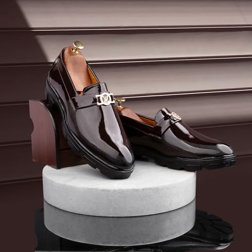 Image of WUGATTI Patent Leather Slip-On Trendy Stylish Comfortable Casual Loafers for Men