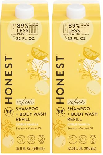 Image of The Honest Company 2-in-1 Cleansing Shampoo Body Wash Refill Carton, Gentle for Baby, Naturally Derived, Tear-free, Hypoallergenic, Citrus Vanilla Refresh, 32 fl oz, (Pack of 2)
