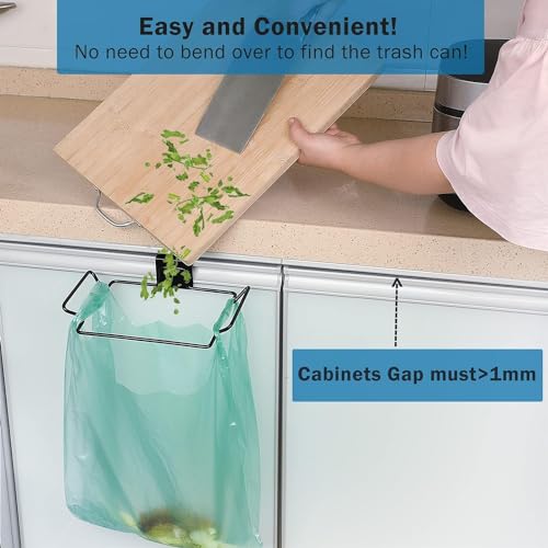 Image of KolorFish Stainless Steel Trash Bag Holder for Kitchen Cabinets Doors and Cupboards, Under Sink Bag Holder, Garbage Bag Rack (Black)