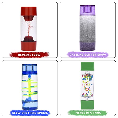 INNER-ACTIVE Sensory Tubes for Kids Fidget Tubes for Calm Down Corner Anxiety Relief, Occupational Therapy Toys, Liquid Motion Bubbler for Visual Sensory Play, Count Down Timer (Set of 4)