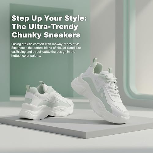 Image of Women's Chunky Lace-Up Sneakers, Colour Block Platform Casual Shoes