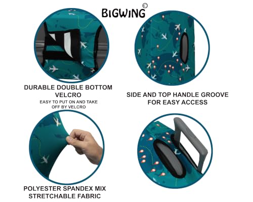 Image of BIGWING Protective Cover in Polyester Fabric with Map Print for | 28' Inch 75 cm Large Size | Hard Luggage Trolley Bag Cover (Fits Only On Fiber - Plastic Trolley Bag) Turquoise Color