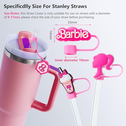 Straw Cover Cap for Stanley Cup, 6Pcs Cute Hot Pink Straw Topper Compatible with 30&40 Oz Tumbler with Handle, Reusable Silicone Straw Tip Covers as Stanley Cup Accessories(10mm)