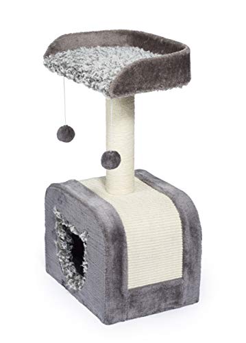 Casa para gato multi-niveles en jute gris y blanco miniatura 3