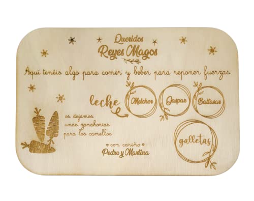 Bandeja de Reyes Magos Reyes de Oriente - Personalizada - Grabada en Madera - Hecha en España