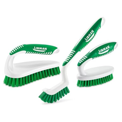 Libman Scrub Brush Kit – Three Different Durable Brushes for Grout, Tile, Bathroom, Kitchen. Easy to Handle, Strong Fibers for Tough Messes – Family Made in the USA, Unisex Lot 2406