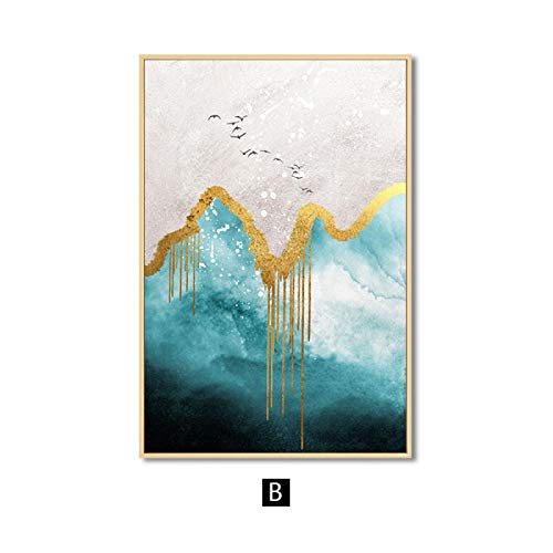 Tableau paysage abstrait or déco salon affiche scandinave triptyque moderne - 3