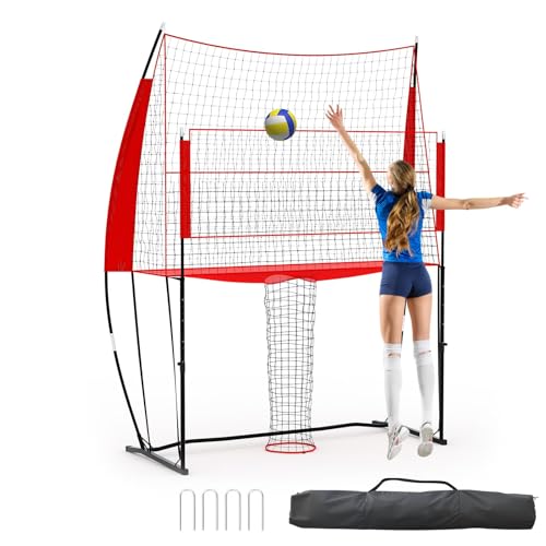 Volleyball Practice Net 8x11 Ft, 2 in 1 Volleyball Training Station for Hitting Spiking Serving, 3-Height Adjustable Portable Volley Nets w/Carry Bag, Sports Games for Beach Backyard Outdoor Indoor