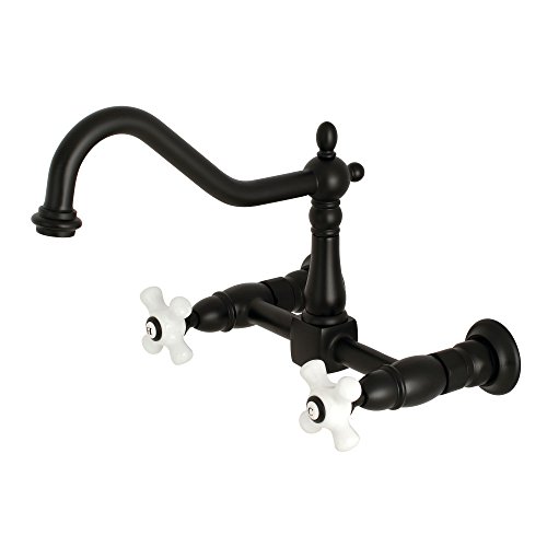 Kingston Brass KS1240PX Heritage 8 Center Kitchen Bridge Faucet, 9-7/16 in Spout Reach, Matte Black
