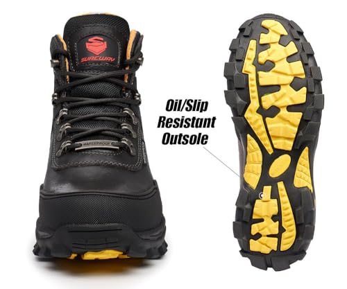 SUREWAY Men's 6" Steel Toe Heavy Duty Waterproof Work Boot - Leather,Lace Up,Oil/Slip Resistant Dual-Density Comfortable EH Construction Industrial Ankle Safety Men Work Boots, Roofing, Hunting4