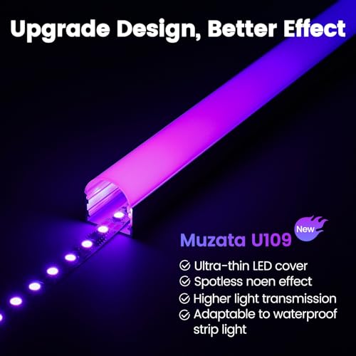 Muzata 10Pack 3.3FT/1M Upgraded Excellent Spotless LED Channel Silver Deeper LED Diffuser Channel with Thicker Milky White Cover No Hot Spots U109 WW 1M by Muzata - Image 4