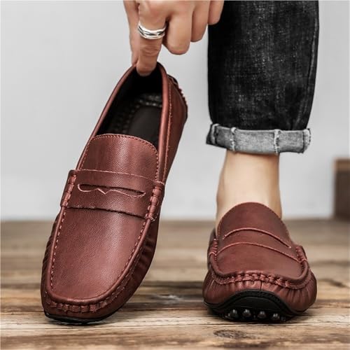 Mens Loafers Round Toe Vegan Leather Driving Shoes Comfortable Lightweight Flexible Walking Casual Slip On2