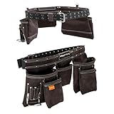 WrightFits 9 Pocket Leather Apron Tool Belt – Heavy Duty Double-Stitched Tool Pouch with Multi Pockets, Adjustable Waist Work Storage Organiser with Hammer Loop for Electricians & Carpenters
