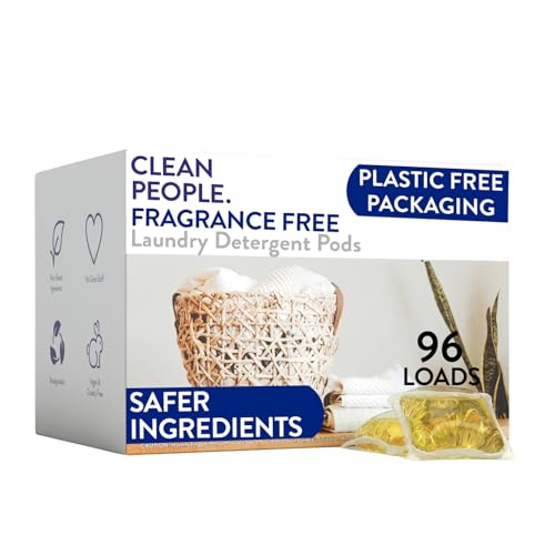 THE CLEAN PEOPLE Fragrance Free Laundry Detergent Pods - Hypoallergenic Laundry Pods - Ultra Concentrated, Recyclable Packaging, Stain Fighting - Fragrance Free, 96 Pack