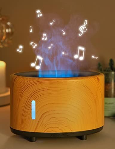 Aromatherapy Diffuser with Bluetooth Speaker 200ml, Diffusers for Home Remote Control Air Essential Oil Diffuser Colorful Lights Auto-Off Flame Diffuser Humidifier for Bedroom Home Yoga Spa PERPURITY