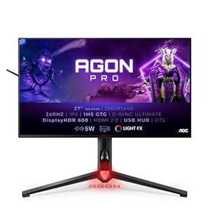 AOC AGON AG274QG – 27 Inch QHD Gaming Monitor, 240Hz, 1ms GTG, IPS, HDR 600, G-Sync ultimate, Screen Sheild, height Adjust, USB HUb (2560 x 1440 @ 240hz, HDR 600, HDMI 2.0 / DP 1.4, USB 3.2)