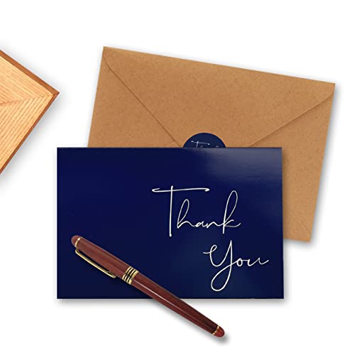 Bgtcards Navy Blue Thank You Cards With Envelopes, 4" X 6" Professional Thank You Card, Classy Thank You Notes, Perfect For Small Business, Wedding, Graduation, Baby Shower, Bridal Shower (40Pcs) #TOP3