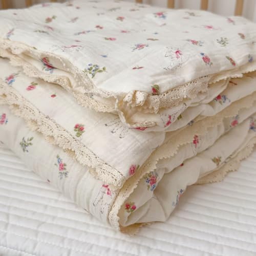 BuLuTu Pink Floral Kids Blanket for Todder/Twin Bed Muslin Cotton Comforter for Girls Boys, Soft Breathable Quilted Blanket Cute Sheep Pattern Toddler Quilt for All Seasons, 60x80 Inches by BuLuTu - Image 4