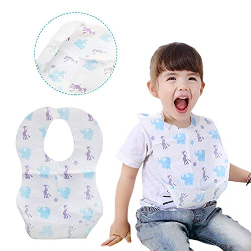 20 Pack Disposable Baby Bibs, Baby And Infant Disposable Travel Bibs With Crumb Catcher, Toddler Disposable Bibs, Non-Woven Cloth Bibs For Babies-Soft, Leak Proof, Traveling, On The Go #TOP1