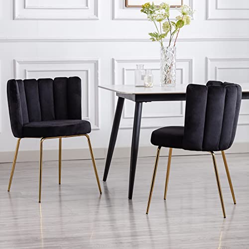 Lzareal Dining Chairs Set Of 6 Modern Velvet Accent Chair Elegant Upholstered Kitchen & Dining Room Vanity Side Chairs, Comfy Makeup Chair For Bedroom With Gold Metal Legs, Black #TOP1