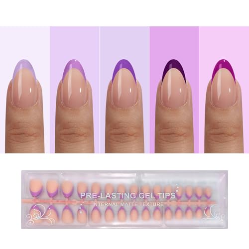 Purple French Tip Press On Nails, OPkssnails 150pcs French Press ON Nails Extra Short Almond, Pre-lasting Soft Gel Nails, Soak Off Acrylic False Nails for Nail Art DIY Extension 15 Size