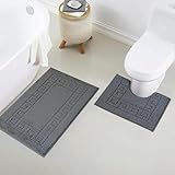 Paradise Products Greek Style Bath Mat Set 2-Piece | Non-Slip Bathroom Mats, Shower Mat & Pedestal Mat | Soft Washable Quick-Dry Bath Mats for Bathroom Floor | Anti-Mould Bath Rug Set (Charcoal) - Image 2